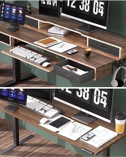Electric Standing Desk, Multifunctional Standing Desk Adjustable Height, 55 * 24 Standing Desk with 4 Drawers, Ergonomic Adjustable Standing Desk with Keyboard Tray, Rustic Brown - LeafyLoom