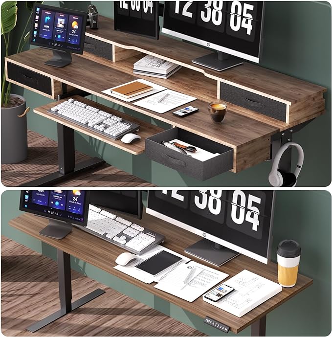 Electric Standing Desk, Multifunctional Standing Desk Adjustable Height, 55 * 24 Standing Desk with 4 Drawers, Ergonomic Adjustable Standing Desk with Keyboard Tray, Rustic Brown - LeafyLoom