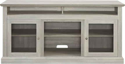 65" Farmhouse Cabinet for 65 Inch TV, Mid Century Modern Media Table Stand with Glass Door, 59'' Entertainment Center with Storage, Rustic Television Consoles for Living Room, Gray Wash - LeafyLoom