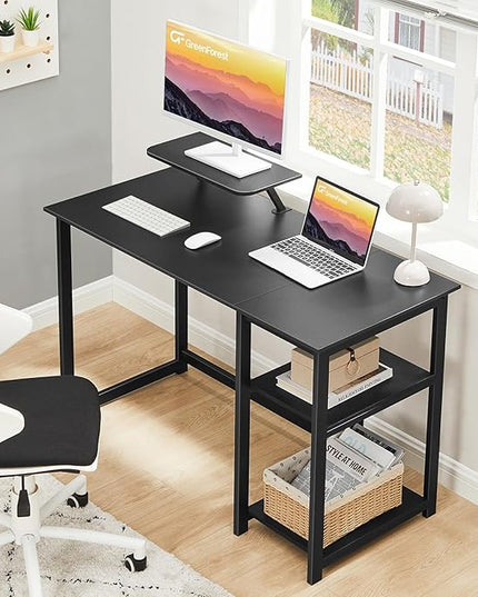 GreenForest Computer Desk with Monitor Stand,39 inch Small Desk with Reversible Storage Shelves,Gaming Desk for Small Spaces Home Office Writing Desk Study Table,Black - LeafyLoom
