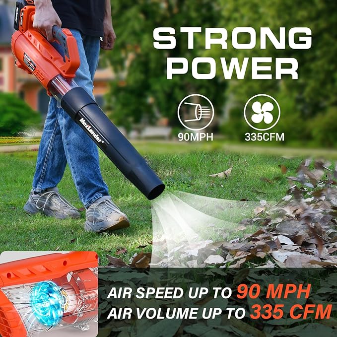 MAXLANDER Leaf Blower Cordless - 20V Electric Cordless Leaf Blower with 2 Batteries and Charger, 2.0Ah Battery Powered Leaf Blowers with 2 Speed Mode for Lawn Care, Blowing Leaves - LeafyLoom