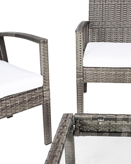 SAFAVIEH Outdoor Collection Bassey Grey Brown/White Cushion 4-Piece Conversation Patio Set PAT7507C - LeafyLoom