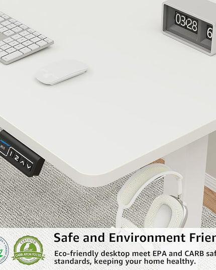MOUNTUP Height Adjustable Electric Standing Desk Whole-Piece, 48 x 24 Inches Quick Assembly Sit Stand Desk, Stand Up Desk with Memory Controller, Ergonomic Desk, White - LeafyLoom