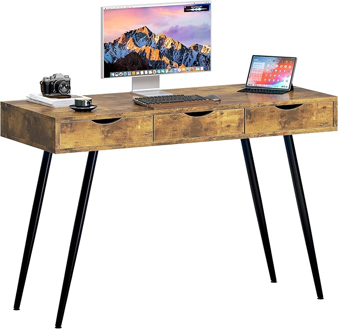 SogesHome 43.3'' Computer Desk, Home Office Work Table with 3-Drawers, Gaming Working Writing Table, Vintage Brown - LeafyLoom