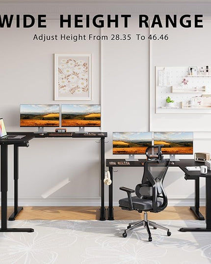 L-Shaped Electric Standing Desk, 63 x 48 Inches Height Adjustable Coner Table, Home Office Computer Workstation, Black, 63 x 48 Inch - LeafyLoom