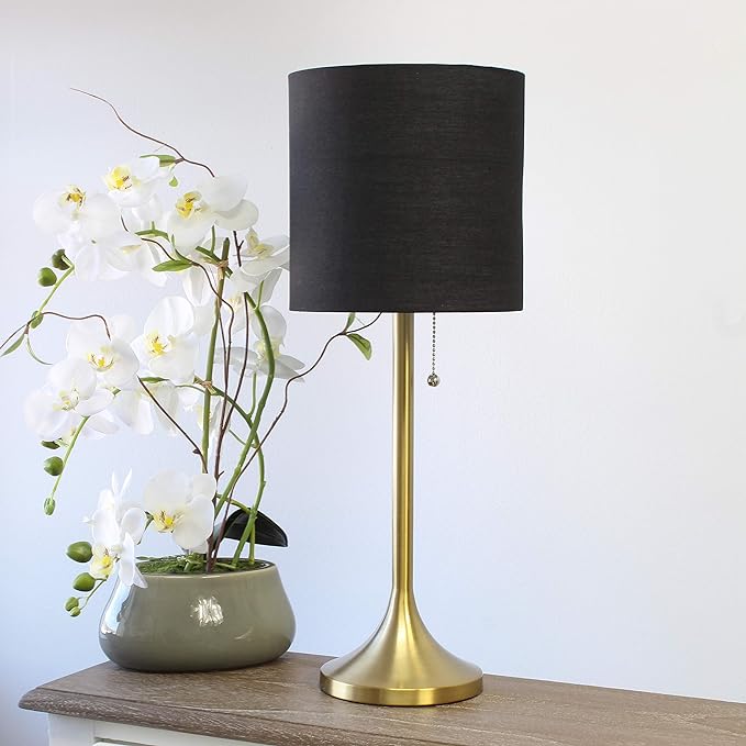 Simple Designs LT1076-GDB Tapered Fabric Drum Shade Table Lamp, Gold and Black, Gold/Black, 8 x 8 x 21 - LeafyLoom