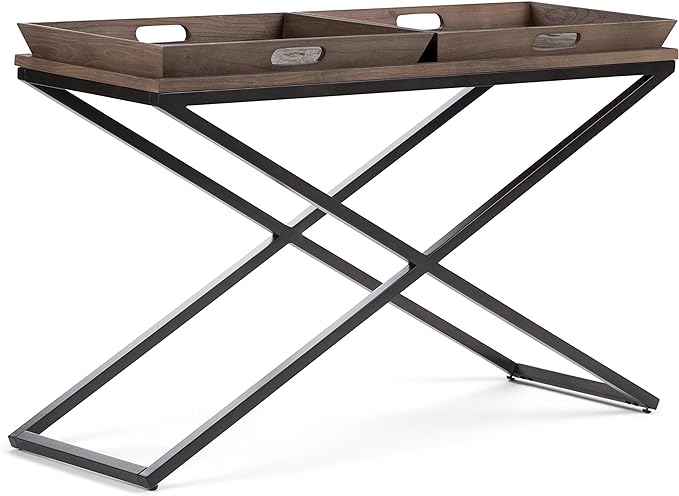 SIMPLIHOME Damien SOLID ELM WOOD 50 Inch Wide Console Table in Distressed Natural Elm, For the Living room, Entryway and Bedroom - LeafyLoom
