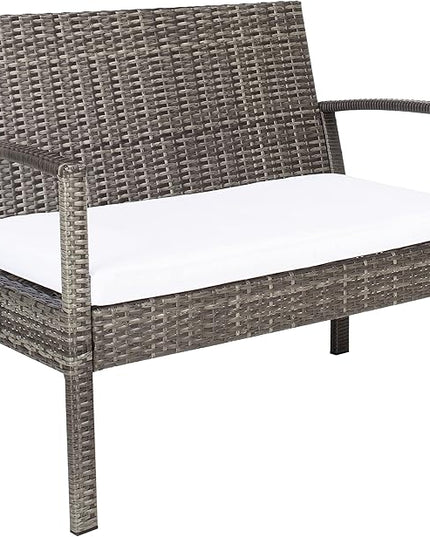 SAFAVIEH Outdoor Collection Bassey Grey Brown/White Cushion 4-Piece Conversation Patio Set PAT7507C - LeafyLoom