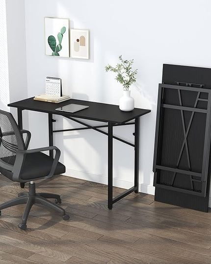Folding Computer Desk 47 inch Writing Gaming Computer Camping Table, No Assembly Required Home Office Desk, Black - LeafyLoom