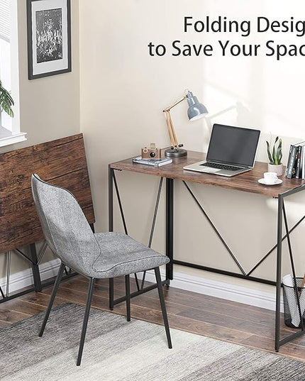 NWCD3D Folding Computer Desk, Brown - LeafyLoom