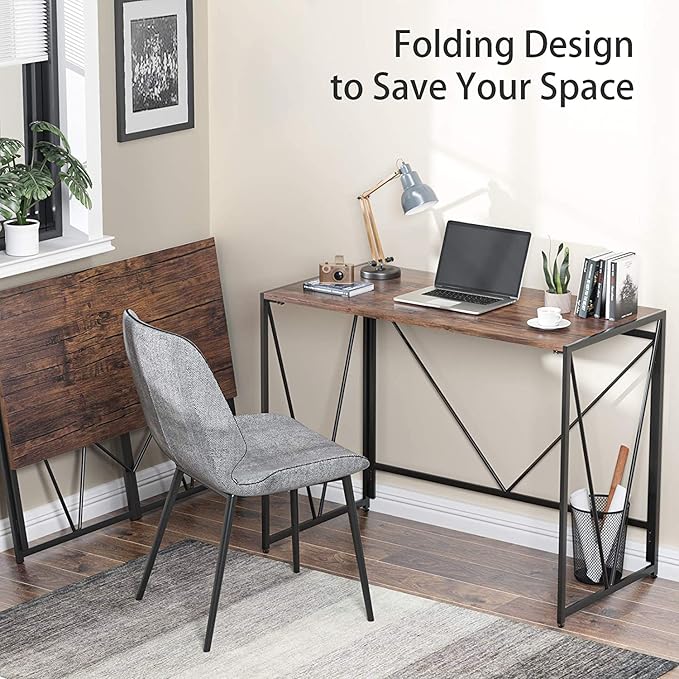 NWCD3D Folding Computer Desk, Brown - LeafyLoom