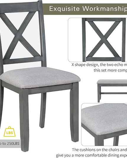 6-Piece Solid Wood Dinette Sets includes Foldable Dining Table, 4 Upholstered Chairs & Bench, for Diningroom Living Room, Easy to Assemble, Gray 1 - LeafyLoom