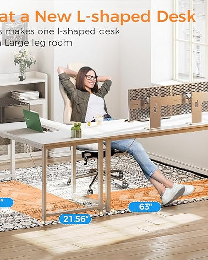 ODK Computer Desk Large Office Desk, 63 Inch Gaming Desk with Storage, Modern PC Desk Work Table with Headphone Hook for Home Office, Spliced Tabletop, White + White Leg - LeafyLoom