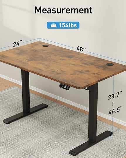 MOUNTUP Height Adjustable Electric Standing Desk Whole-Piece, 48 x 24 Inches Quick Assembly Sit Stand Desk, Stand Up Desk with Memory Controller, Ergonomic Desk, Rustic Brown - LeafyLoom