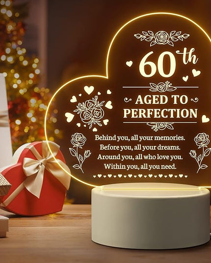 60th Birthday Gifts for Women, 60th Birthday Decorations for Woman -Night Light, 60 Year Old Gifts for Women, Gifts for Women Turning 60, 60th Birthday Gift Ideas - LeafyLoom