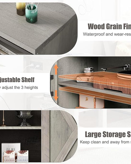 IDEALHOUSE TV Stand Farmhouse Entertainment Center for 65 Inch TV & Media Furniture, Rustic TV Stands with Storage and Barn Doors TV Console Table Under TV Cabinet for Living Room, Rustic Grey - LeafyLoom