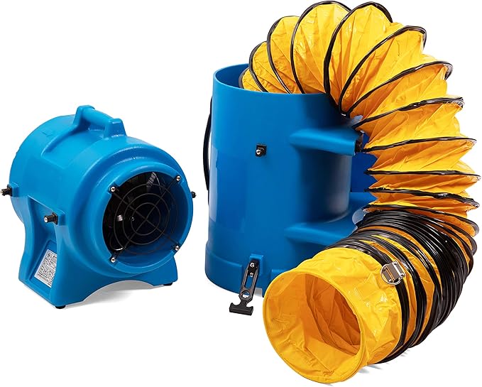 MOUNTO 8inch 1/3hp High Pressure Axial Blower Fan for Ventilation w/ 25ft hoses and canister - LeafyLoom