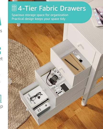 Lufeiya White Computer Desk with Drawers & Storage Shelves, 47 Inch Study Work Writing Desk for Home Office Bedroom, Simple Modern Cute PC Desks Table, White - LeafyLoom