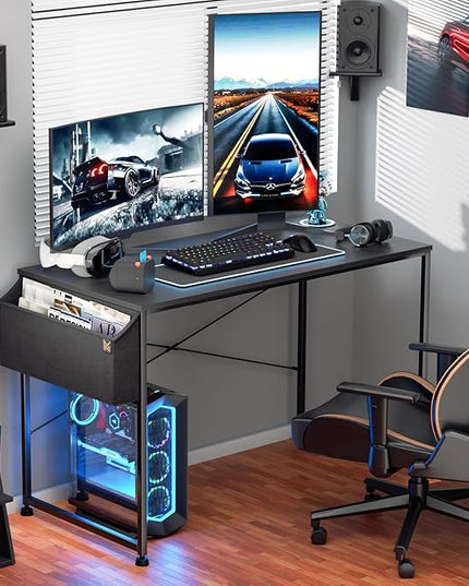 MoNiBloom Computer Desk 47", Simple Style Home Gaming Desk with Storage Bag, Office Writing Workstation- Black - LeafyLoom