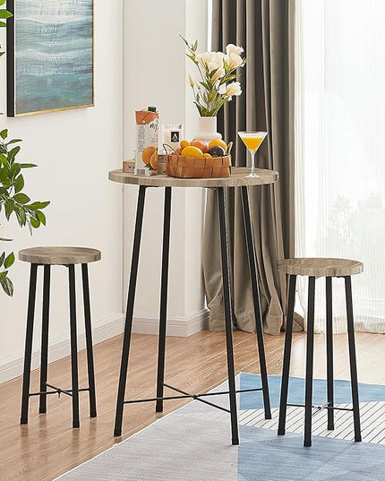 VECELO Small Bar Table and Chairs, Round Bistro Sets with 2 barstools, 3-Piece Pub Dining Furniture, Counter Height Wood Top for Breakfast Dinner Coffee Nap Conference, Easy Assembly,Maple - LeafyLoom