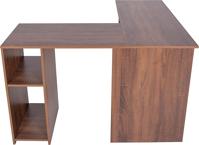 FurnitureR 47.2-Inch L-Shaped Computer Desk Home Office Study Writing Corner Gaming Table Retro Design Work Station Space-Saving for Study Room Bedroom, Walnut - LeafyLoom