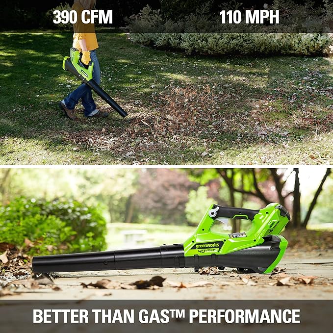 Greenworks 40V (110 MPH / 390 CFM) Cordless Axial Blower, 2.5Ah Battery and Charger Included - LeafyLoom