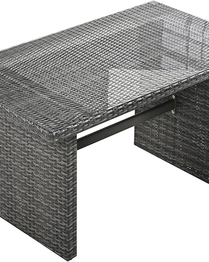 6-Piece Outdoor Furniture Set with Dining Table, Adjustable Seat and Storage Box, All Weather PE Rattan Patio Conversation Sofa L-Shaped Couch for Garden Lawn, Grey Wicker+Beige Cushion - LeafyLoom