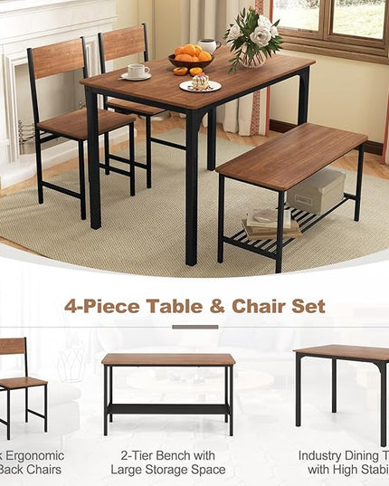 GLACER Dining Table Set, Small, Teak - LeafyLoom