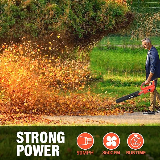 MAXLANDER Leaf Blower Cordless - 20V Electric Cordless Leaf Blower with Battery and Charger, 4.0Ah Battery Powered Leaf Blowers with 2 Speed Mode for Lawn Care, Blowing Leaves - LeafyLoom
