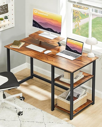 GreenForest Computer Desk with Monitor Stand,39 inch Small Desk with Reversible Storage Shelve,Home Office Work Desk for Small Spaces,Easy Assembly,Walnut - LeafyLoom