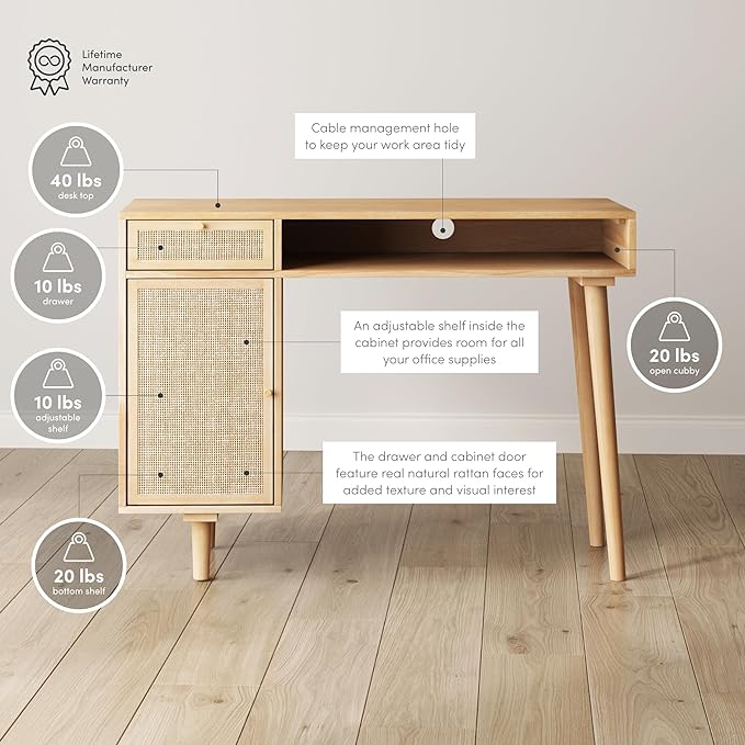 Nathan James Jacklyn Modern Home Office Writing Desk, OneSize, Natural Brown - LeafyLoom