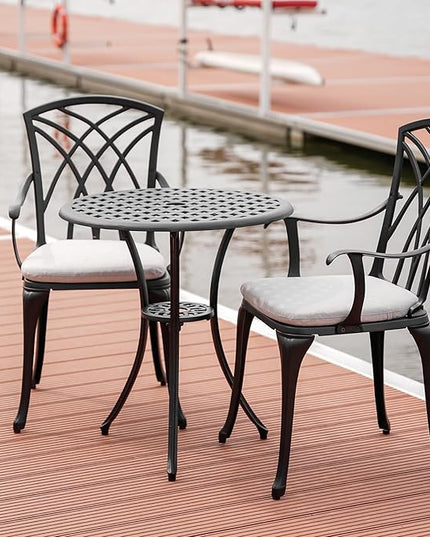 3 Piece Patio Bistro Set with Cushions, Outdoor Bistro Table and Chairs Set of 2 with Umbrella Holes, All Weather Bistro Table Set for Garden Porch Pools - LeafyLoom