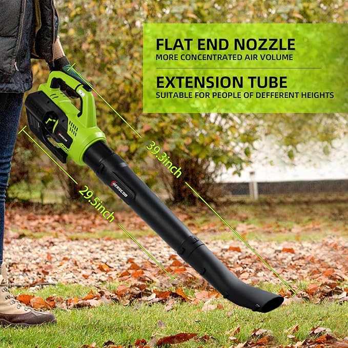 Leaf Blower Cordless, 580CFM/160MPH Electric Leaf Blower with 4.0Ah Battery Powered, Blower with Extension Nozzle, Lightweight Leaf Blowers for Lawn Care, Yard, Garage, Patio & Sidewalk Blowing - LeafyLoom