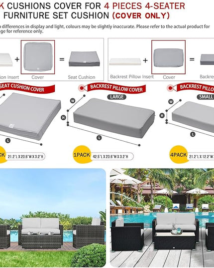 ClawsCover 7Pack Outdoor Seat and Back Cushions Replacement Covers Fits for 4-Seater 4Pieces Wicker Rattan Patio Conversation Set Sectional Couch Chair Furniture,Gray-Include Cover Only - LeafyLoom