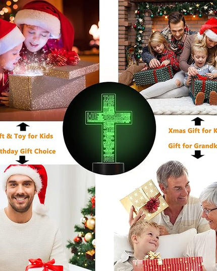 FULLOSUN Jesus Cross 3D Night Light, Christ Optical Illusion Lights 16 Colors Change with Remote Control, The Lord Desk Lamps Room Home Decor Xmas Birthday Easter Gifts - LeafyLoom