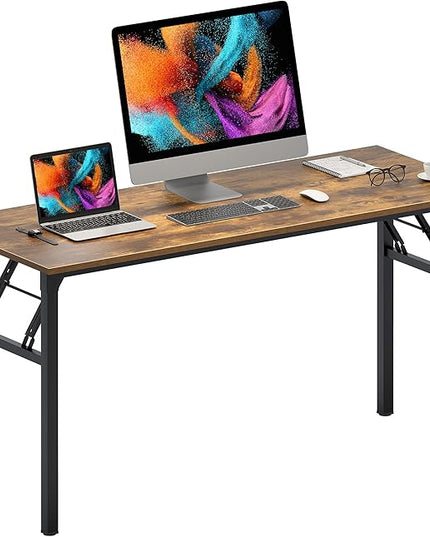 Need Home Office Desk Large Computer Desk 60 inch Sturdy Table Foldable Desk Gaming Computer Table No Assembly Required, Rustic Brown&Black Frame AC5FB(152.4 * 60) - LeafyLoom