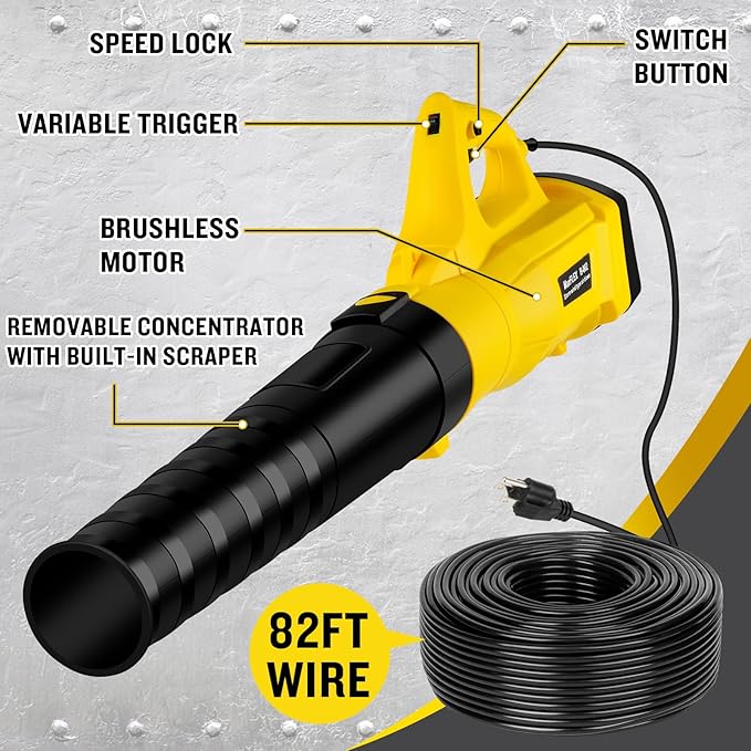 Leaf Blower, 3000W High Power Turbine Handheld Electric Leaf Blower, with 82 feet Extra Long Power Cord, 6-Gear Wind Speed Regulation, for Lawn Care, Yard, Garage, Patio, Blowing Leaves and Snow - LeafyLoom