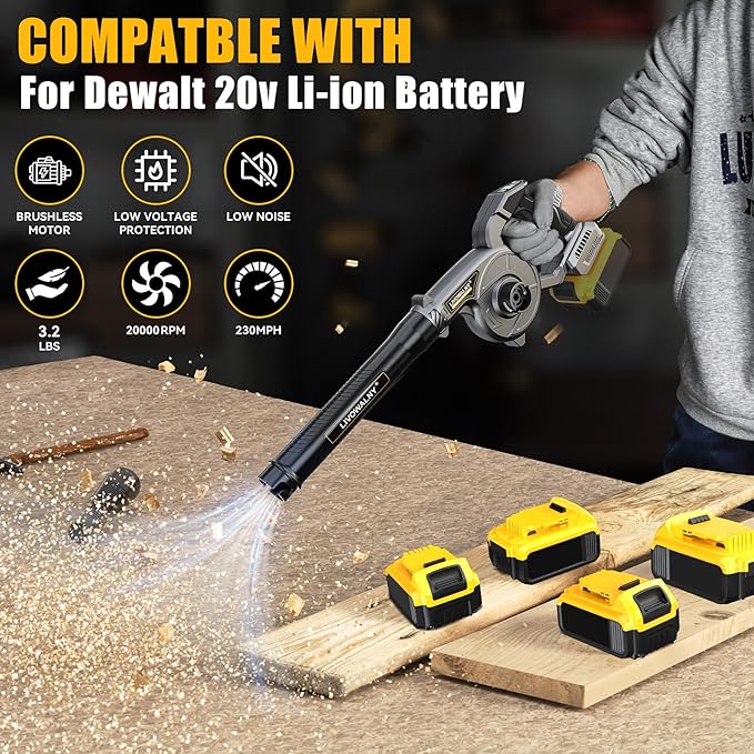 LIVOWALNY Lightweight Battery Leaf Blower: Cordless Battery Operated Blower for Dewalt 20v Battery - Electric Leaf Blowers & Vacuum 2-in-1 with 3 Speed Mode for Yard Driveway Patio Garage Sidewalk - LeafyLoom