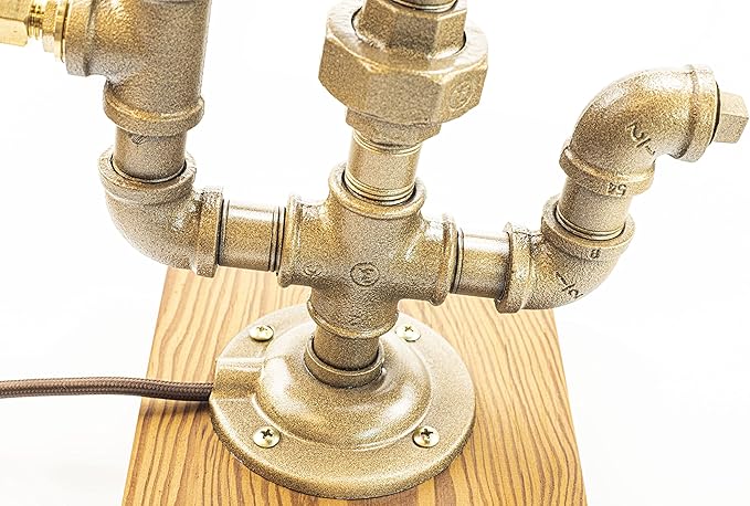 Steampunk Lamp with Dimmer, Dimmable Loft Style Industrial Vintage Antique Style Light with Bulb, Wood Base with Iron Piping Desk Lamp, Retro Desk Lamp LL-034 - LeafyLoom