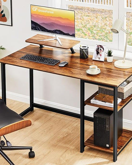 GreenForest Computer Desk with Monitor Stand,39 inch Small Desk with Reversible Storage Shelve,Home Office Work Desk for Small Spaces,Easy Assembly,Walnut - LeafyLoom