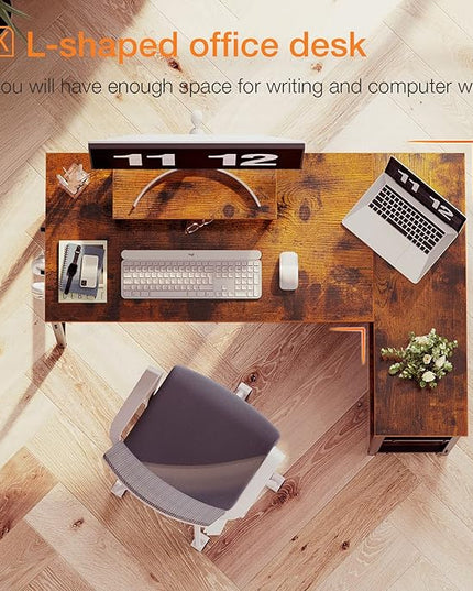 ODK L Shaped Computer Desk with Storage Shelves, 47 inch L-Shaped Corner Desk with Monitor Stand for Small Space, Modern Simple Writing Study Table for Home Office, Rustic Brown - LeafyLoom