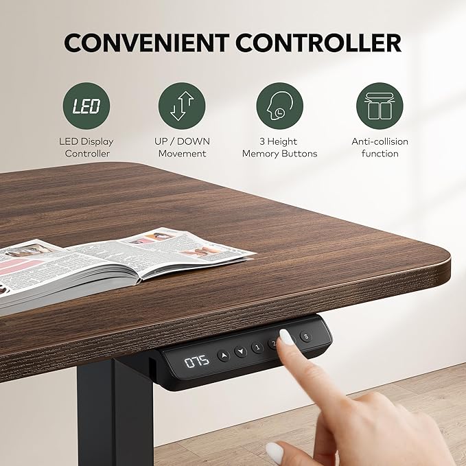 FEZIBO 63" L Shaped Standing Desk Height Adjustable, Electric Stand up Corner Desk, Sit Stand Home Office Desk with Splice Board, Black Frame/Black Walnut Top - LeafyLoom