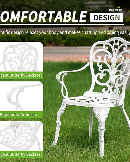 Bistro Table and Chairs Set of 2, Patio Furniture Bistro Set, Cast Aluminum Bistro Set 3 Piece Outdoor with Umbrella Hole for Balcony - LeafyLoom