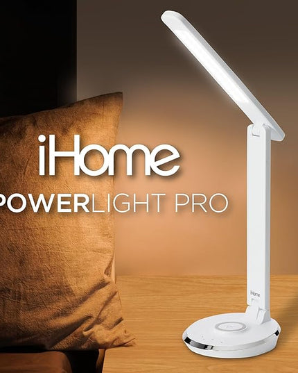 iHome Desk Lamp with Charging Station, Reading Light with Wireless Charging and USB Charging – White (ILW200W) - LeafyLoom