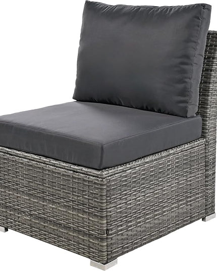 9 Piece Patio Furniture Set with Solid Wood Coffee Table and Ottomans, Rattan Modular Outdoor Sectional Conversation Sofa, for Garden Backyard, Onesize, Gray - LeafyLoom