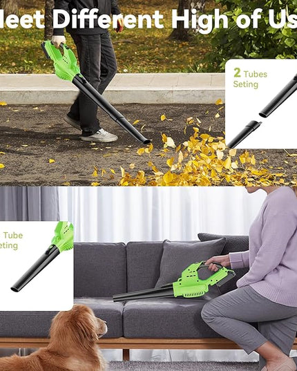 Leaf Blower Cordless with 5.0Ah Battery and Charger, 135MPH 170CFM High Speed Leaf Blower with 2 Tube, 20V Electric Leaf Cleaner, Lightweight Handheld Small Blower for Car, Garden, House, Depot, Green - LeafyLoom