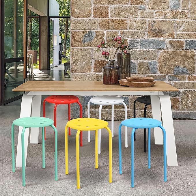 6-Pack Plastic Stackable Stools, 17.5" Multipurpose Stool Chairs w/Metal Frame, X-Shape Connection, Non-Slip Feet, Mulit Color for Students Child Kids, Colorful - LeafyLoom