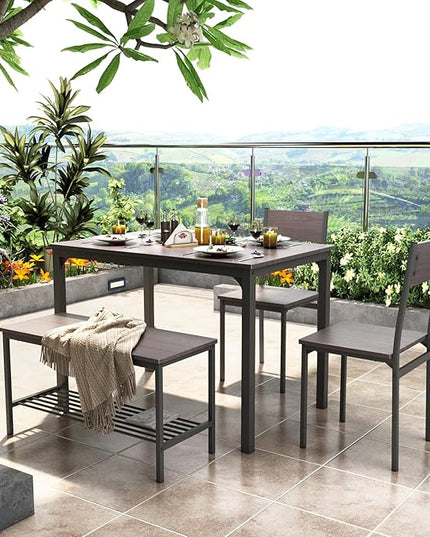 DlandHome 4 Person Dining Table Set, Dining Table with 2 Chairs and 1 Bench,Rectangular Space-Saving Dinner Table with Two Benches for Kitchen,Rustic Oak - LeafyLoom