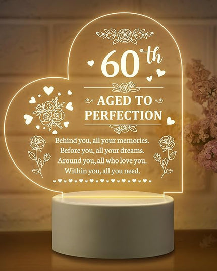 60th Birthday Gifts for Women, 60th Birthday Decorations for Woman -Night Light, 60 Year Old Gifts for Women, Gifts for Women Turning 60, 60th Birthday Gift Ideas - LeafyLoom