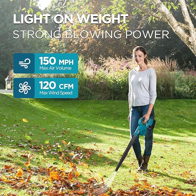 Cordless Leaf Blower, 150Mph 3 Speed Mode Handheld Electric Leaf Blowers 2-in-1 Lightweight Mini Cordless Leaf Vacuum with Brushless Motor for 18-21V Battery(Battery Not Included) - LeafyLoom